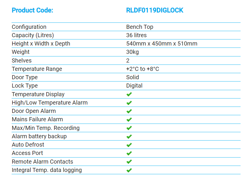 Labcold Digilock Bench Top Refrigerator RLDF0119