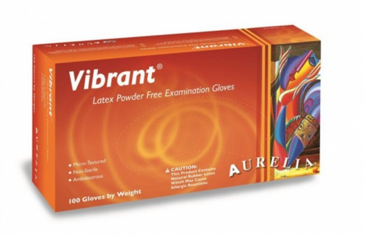 Aurelia Vibrant 100 Micro Textured Latex Examination Gloves 5.7g - Powder-Free (100)