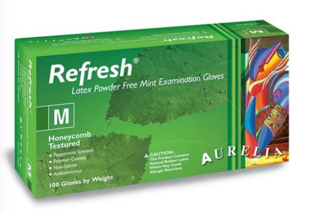 Aurelia® Refresh® Powder Free Latex Examination Gloves - Peppermint - 100