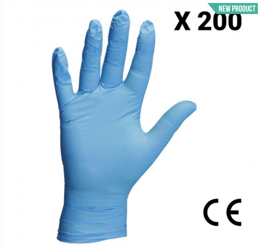 Blue Nitrile Disposable Gloves - Cat III Medical Grade - Box of 200