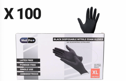 MediPro Black Nitrile Gloves - Box of 100