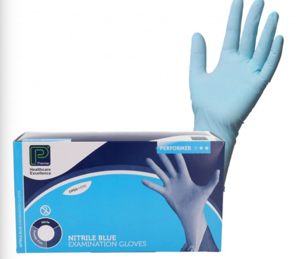 Premier Blue Nitrile Examination Gloves - Non Sterile - Box Of 200