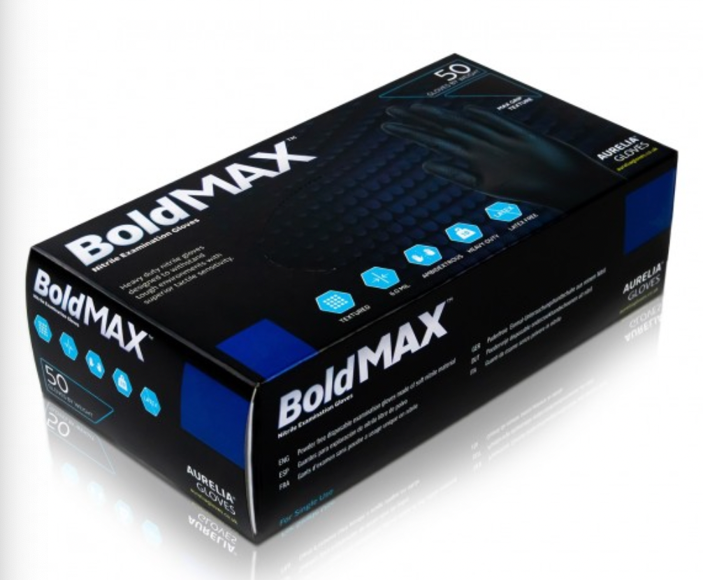 Aurelia® Bold MAX Powder Free Black Nitrile Gloves - Box of 50