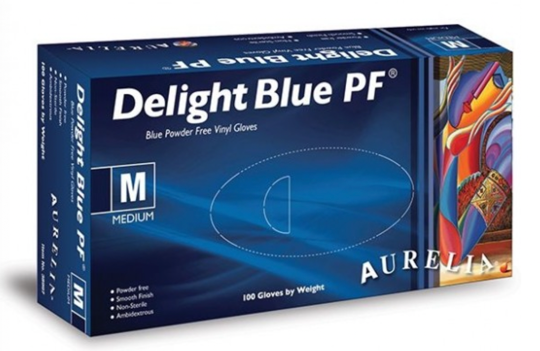 Aurelia Delight Blue PF - Vinyl - Powder Free - Examination Gloves - Box of 100