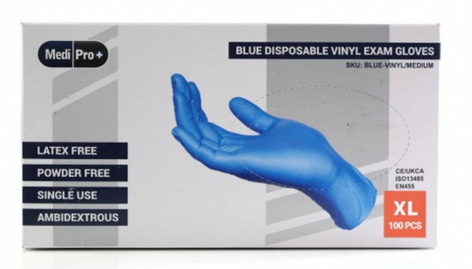 Blue Vinyl Exam Gloves - Cat III PPE x 100