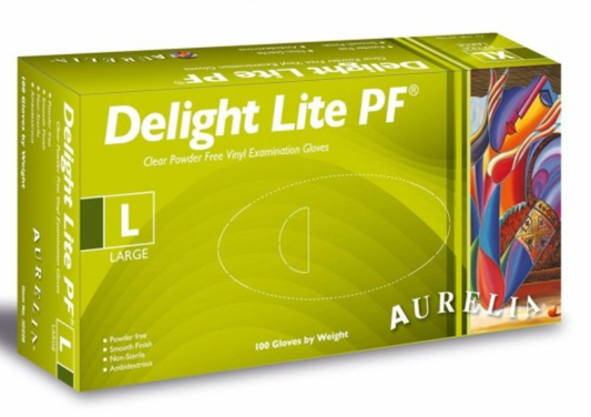 Aurelia Delight Lite Clear Powder Free Vinyl Gloves - Box of 100