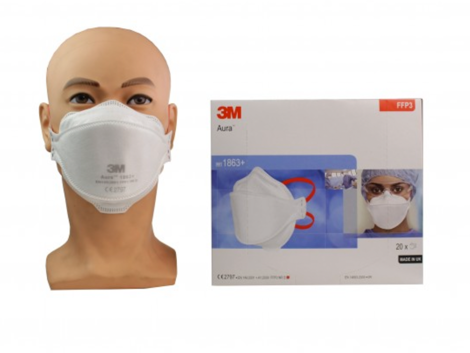 3M™ 1863+ Aura™ Disposable Healthcare Respirator, FFP3 +IIR - Box of 20