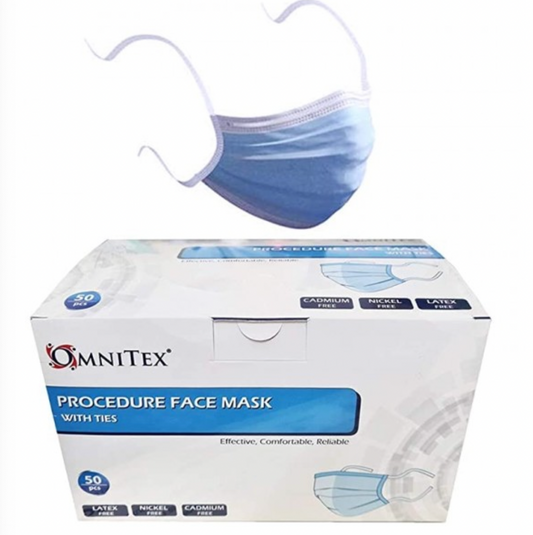 Face Masks - Type IIR with Tie Backs (Box of 50 Masks)