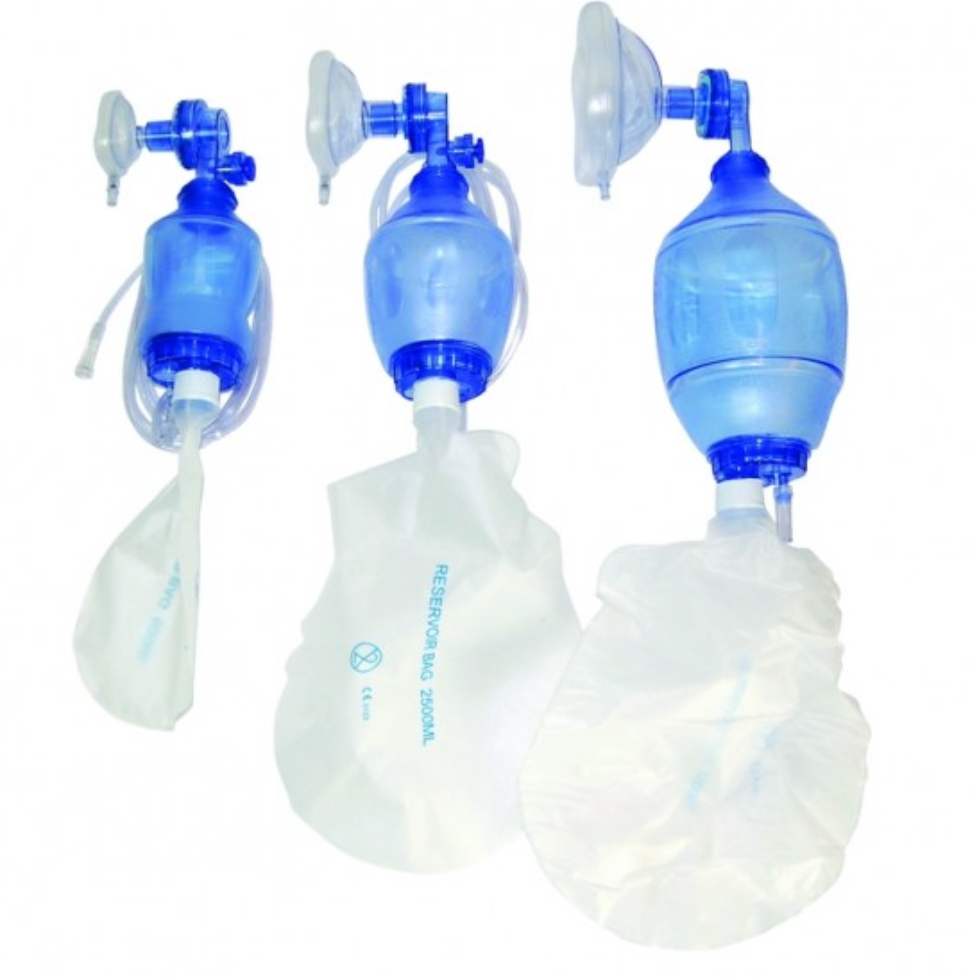 BVM Resuscitator Set, Disposable, Adult 1500ml Bag with Size 3, 4 & 5 Masks